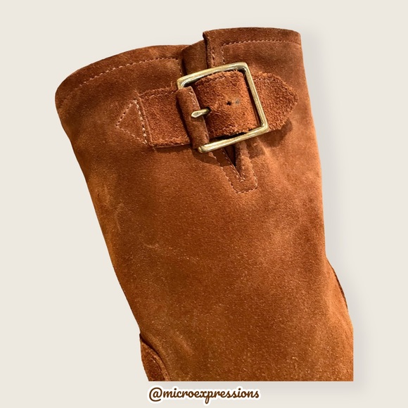 $389 Veronica Short Belted Brown Suede Leather Popular Moto Vintage Combat Boot - Picture 14 of 16